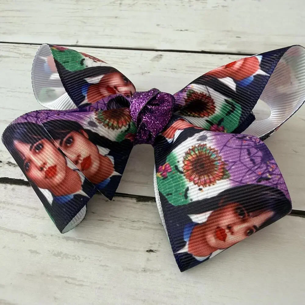 Handmade Wednesday Addams Purple Hair Bow Glitter Center 4.5” Clip Goth
